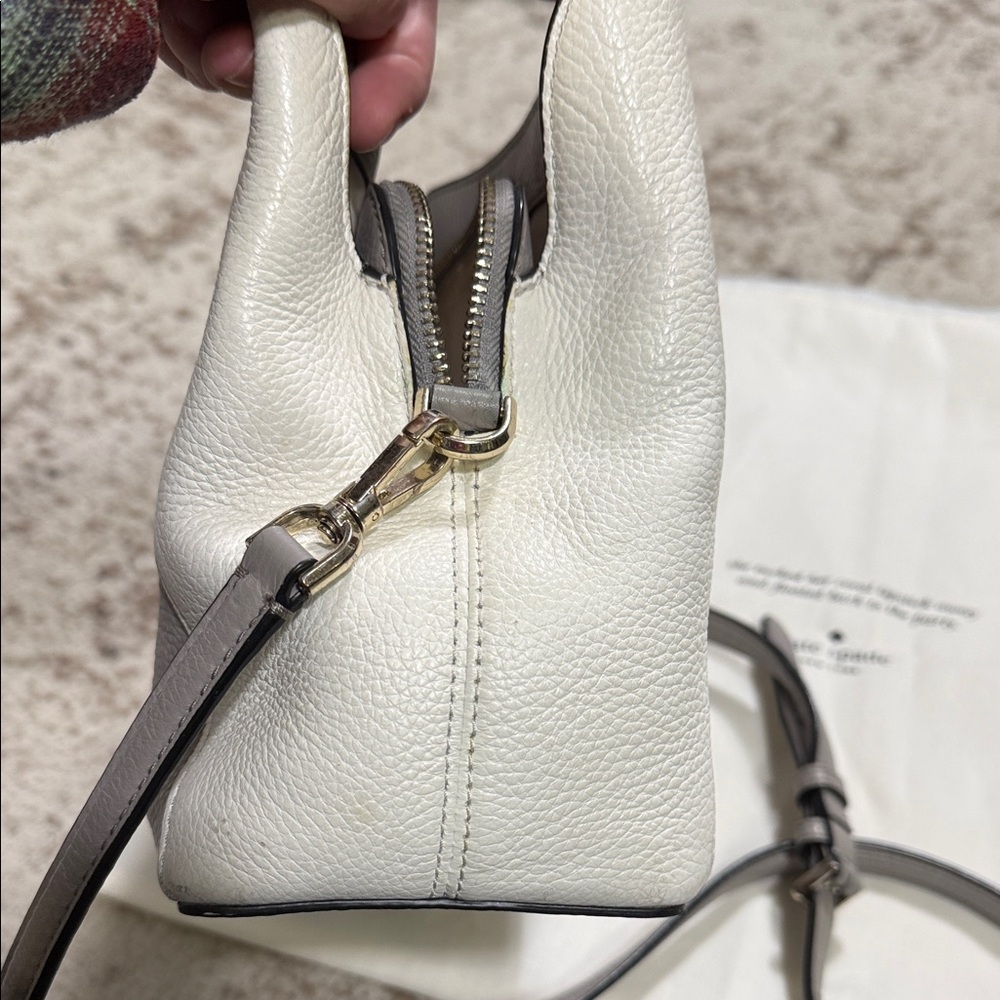 Kate Spade Pebbled Leather Colorblock Satchel in Gray/Cream/Black 🖤with Dust Bag - Picture 5 of 13